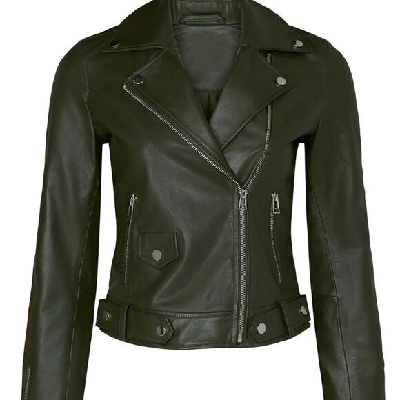 State and Willow Olive Moto Leather Jacket Flawed - Picture 1 of 14